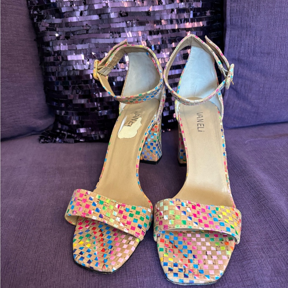 Vaneli‎ Women's Multicolor Heeled Sandals 3.5” Block Heal Cork Finish Size 10W - Picture 3 of 11